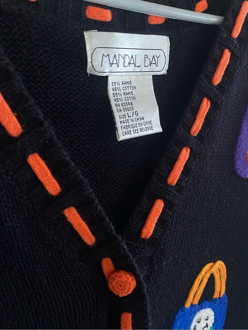 Vintage Halloween V-Neck Sweater Vest - Black with Orange Accents - Picture 5 of 5